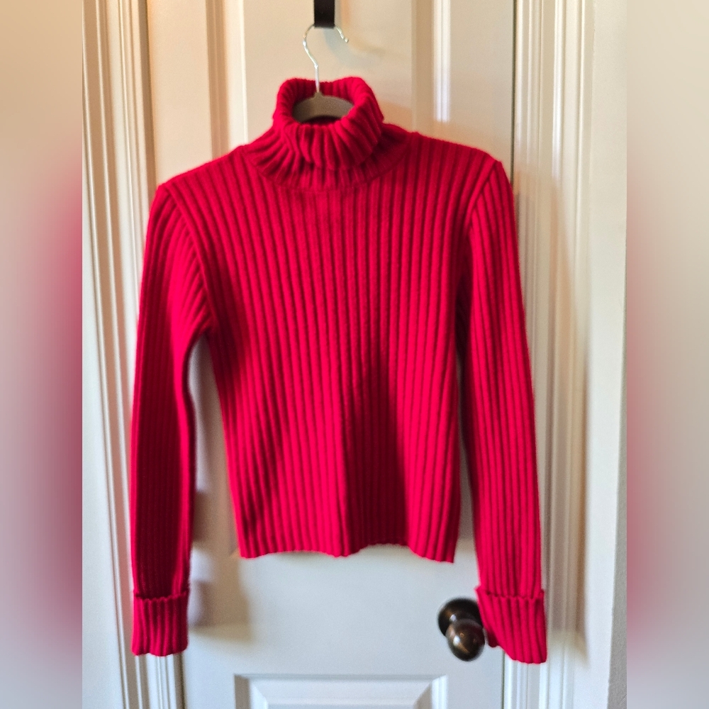 Vintage Red Turtleneck Ribbed Sweater